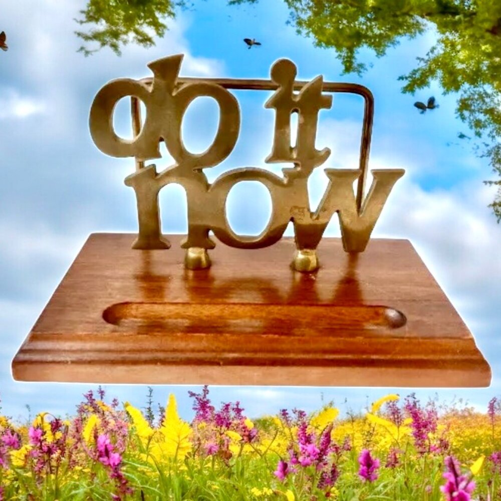 Letter Mail Holder DO IT NOW Brass & Wood Vintage